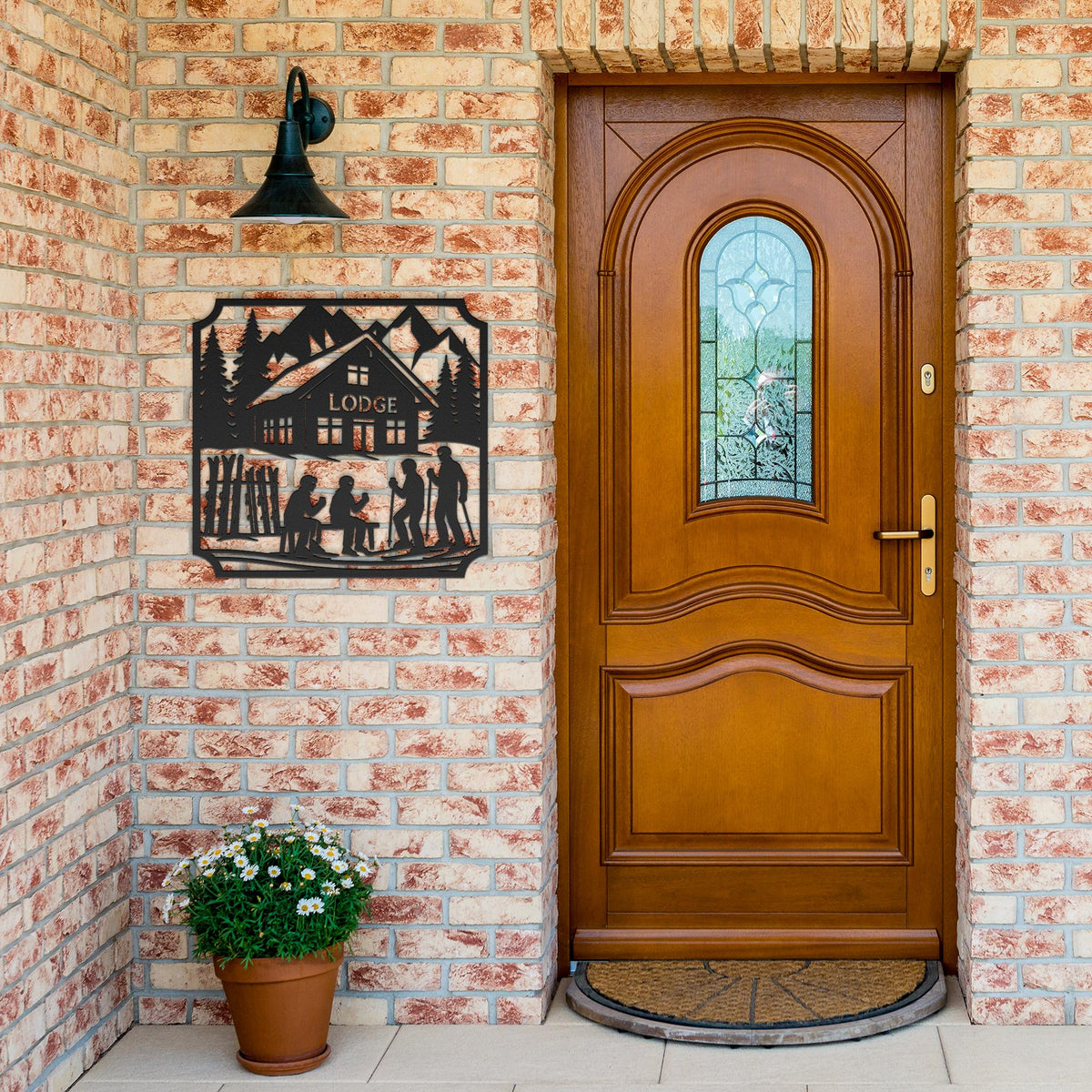 Lunch_at_the_Lodge_Metal_Wall_Art_Black_Brick_Entrance_Mockup.png
