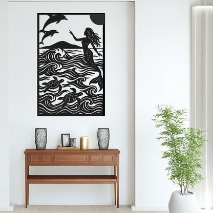 Mermaid & Dolphins with Sea Turtles Metal Art