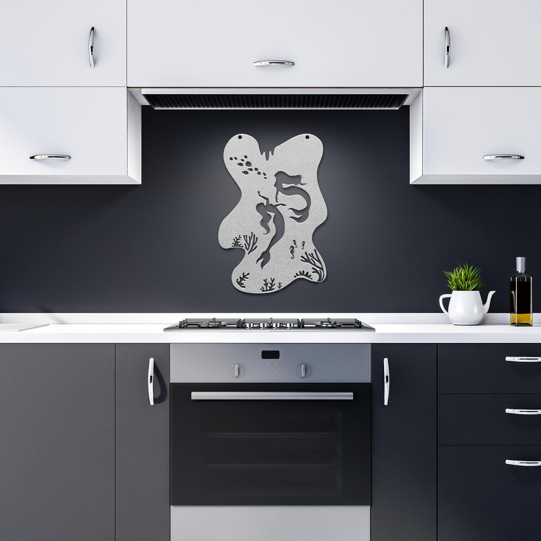 Mermaid_Dreams_Metal_Wall_Art_Silver_Dark_Kitchen_Mockup