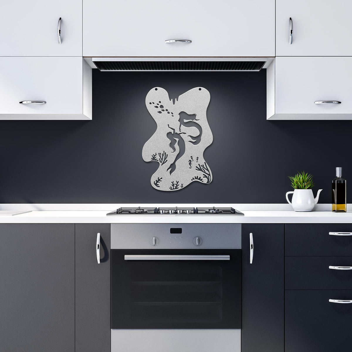 Mermaid_Dreams_Metal_Wall_Art_Silver_Dark_Kitchen_Mockup