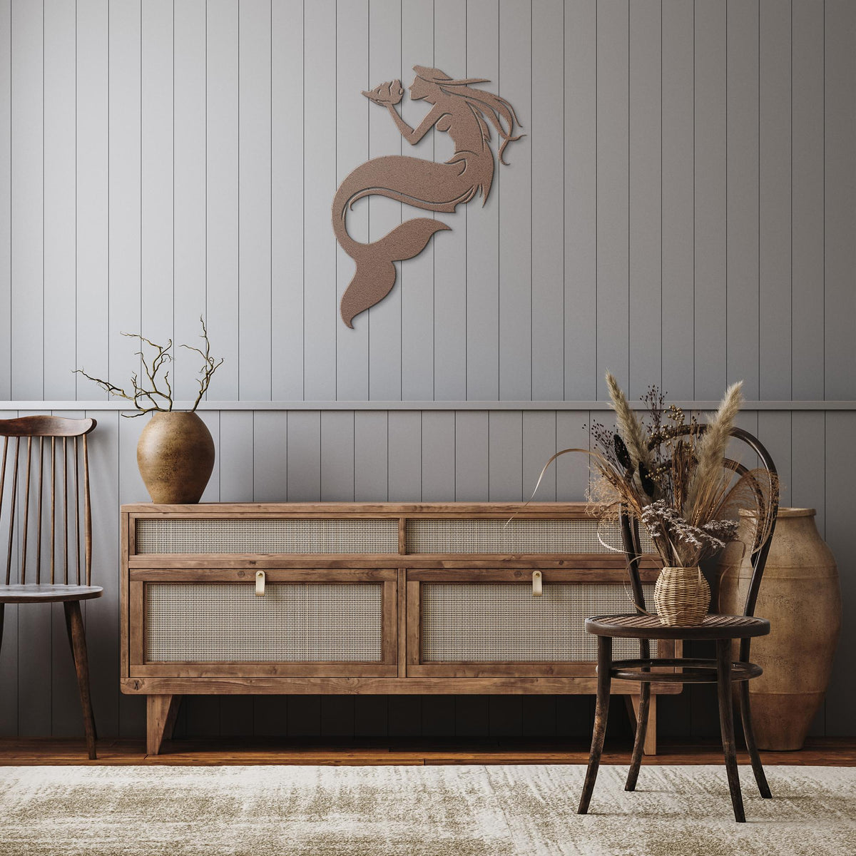 Mermaid_with_Conch_Shell_Metal_Wall_Art_Copper_Rustic_Hallway_Mockup