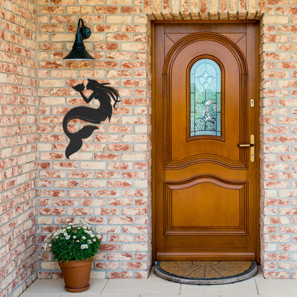 Mermaid_with_Conch_Shell_Metal_Wall_Art_Black_Brick_Entrance_Mockup