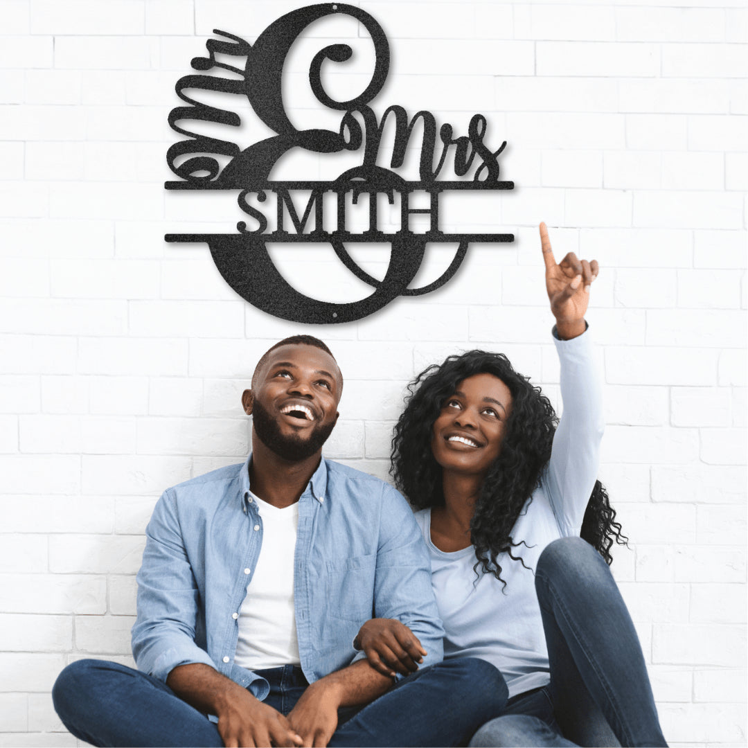 Mr. & Mrs. Monogram Metal Wall Art for Home
