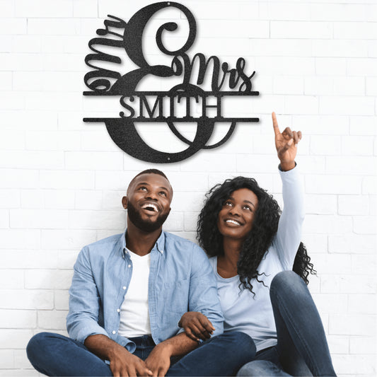 Mr. & Mrs. Monogram Metal Wall Art for Home