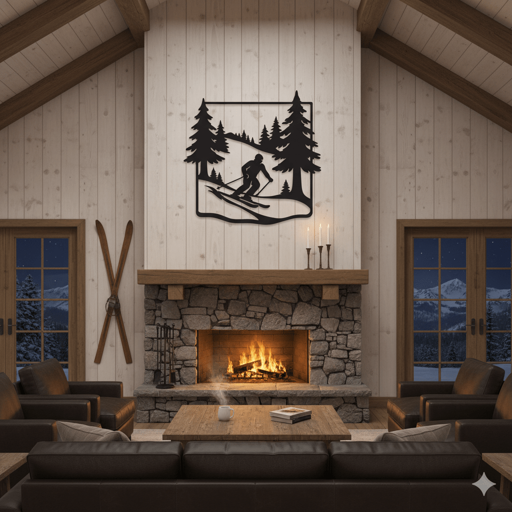 Skier in Pine Forest Metal Wall Art - Country Proud USA