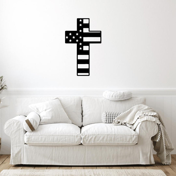 American Flag & Cross Metal Wall Art