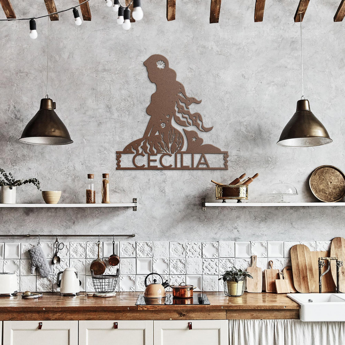 Personalized_Mermaid_Metal_Wall_Art_Copper_Rustic_Kitchen_Mockup