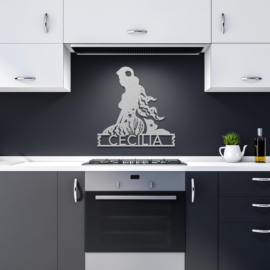 Personalized_Mermaid_Metal_Wall_Art_Silver_Dark_Kitchen_Mockup