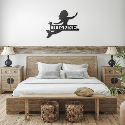 Personalized_Mermaid__Stars_Metal_Wall__Black_Farmhouse_Bedroom_Mockup