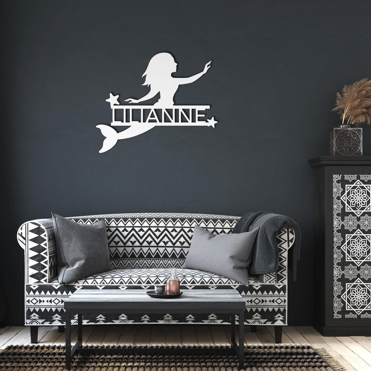 Personalized_Mermaid__Stars_Metal_Wall__White_Dark_Living_Room_Mockup