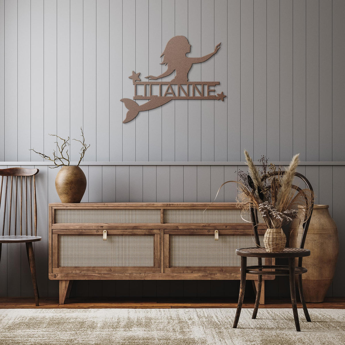 Personalized_Mermaid__Stars_Metal_Wall__Copper_Rustic_Hallway_Mockup
