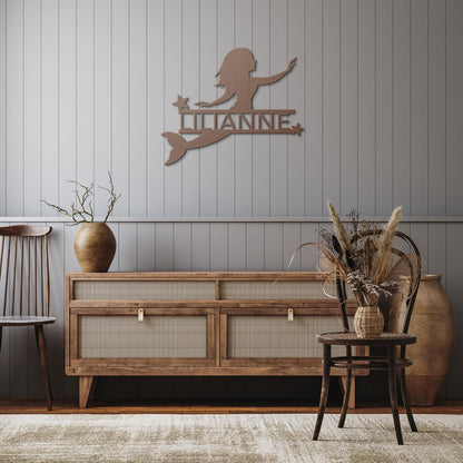 Personalized_Mermaid__Stars_Metal_Wall__Copper_Rustic_Hallway_Mockup