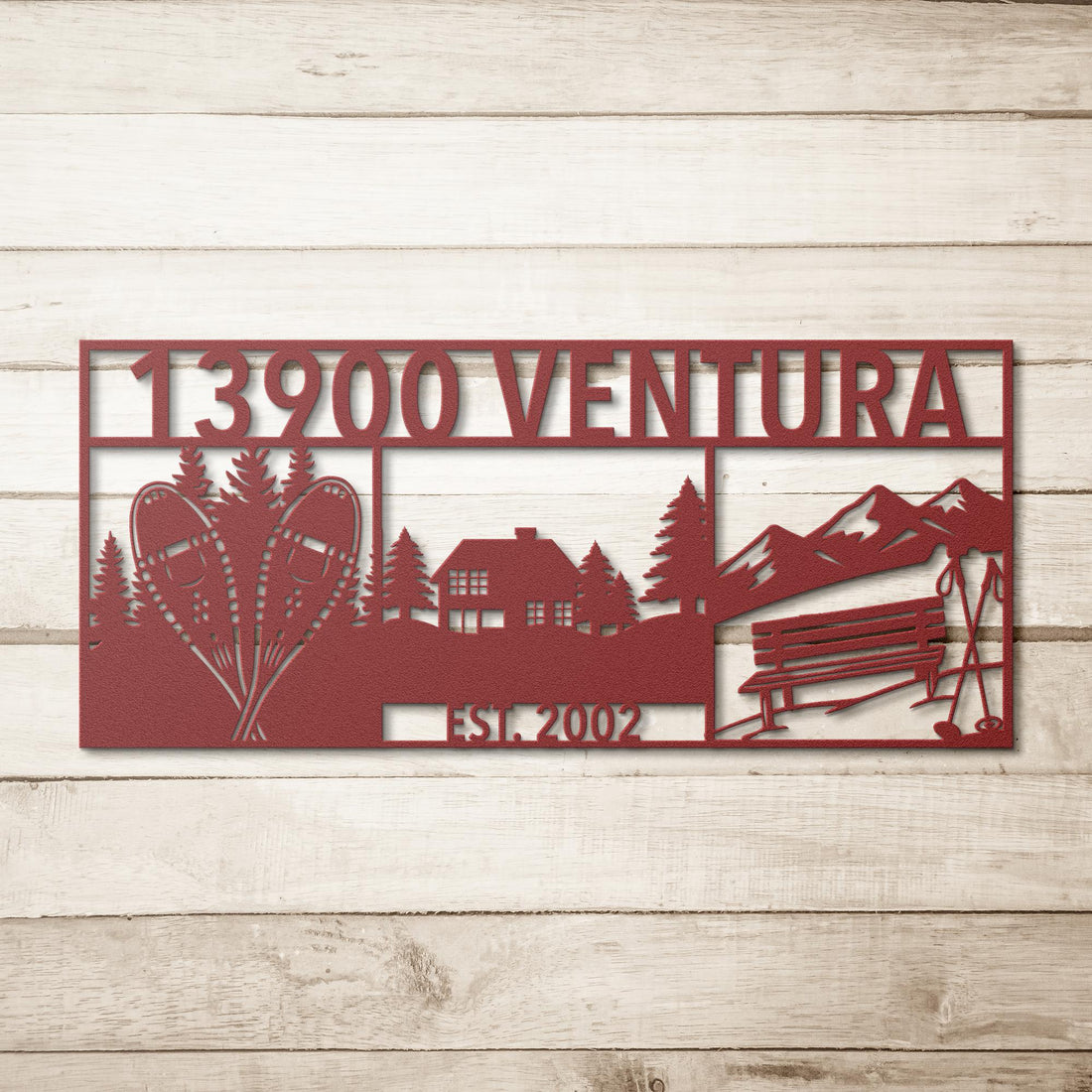 Personalized_Snowbound_Life_Address_Sign_Red_Simple_Wood_BKGD_Mockup.png