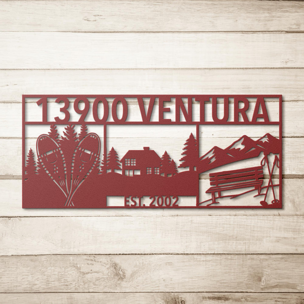 Personalized_Snowbound_Life_Address_Sign_Red_Simple_Wood_BKGD_Mockup.png