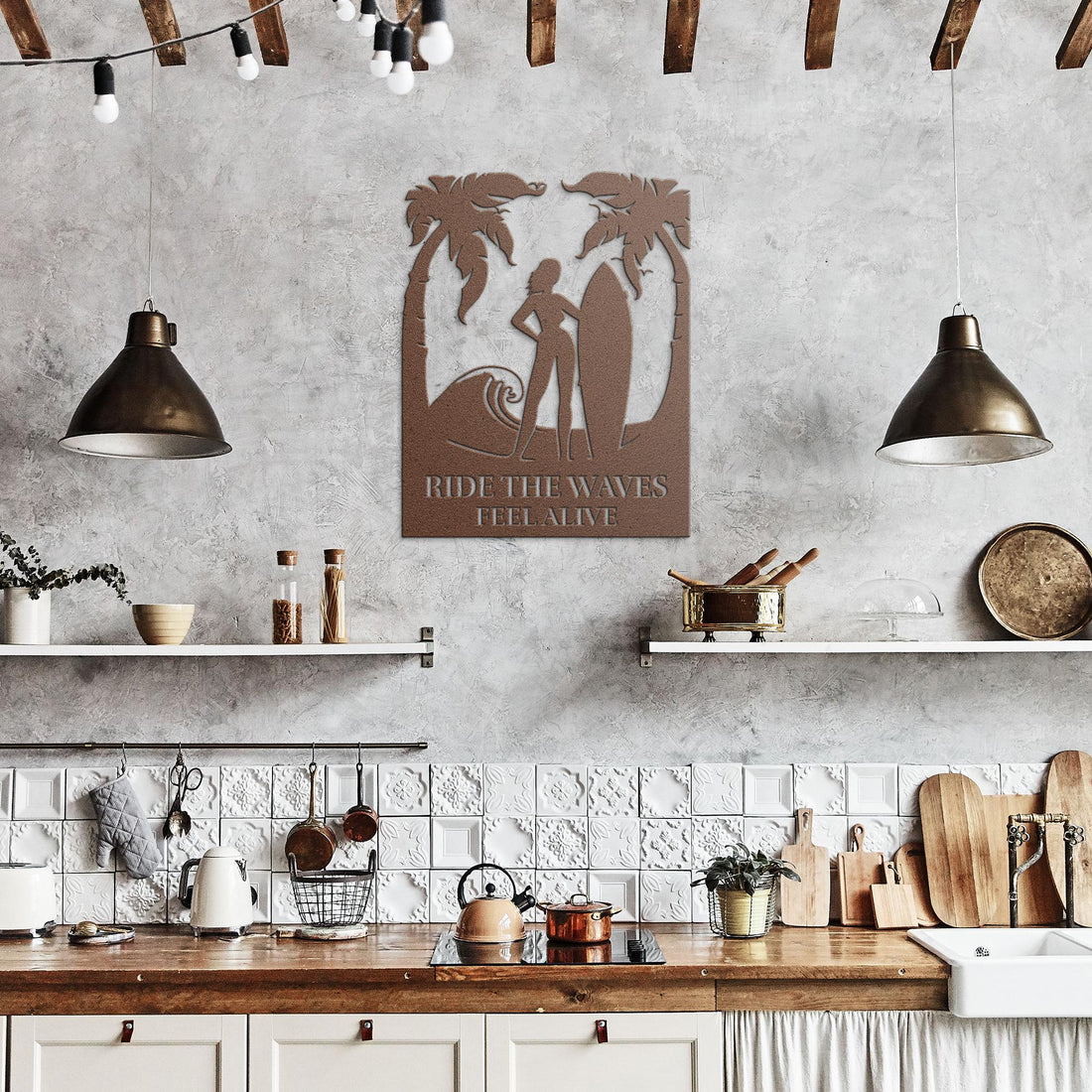 Ride_the_Waves_Feel_Alive_Metal_Wall_Art_Copper_Rustic_Kitchen_Mockup