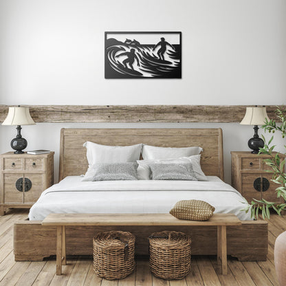 Riding_the_Waves_Surfers_Metal_Wall_Art_Black_Farmhouse_Bedroom_Mockup.png