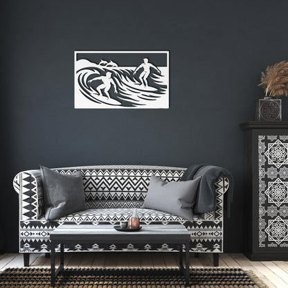 Riding_the_Waves_Surfers_Metal_Wall_Art_White_Dark_Living_Room_Mockup.png