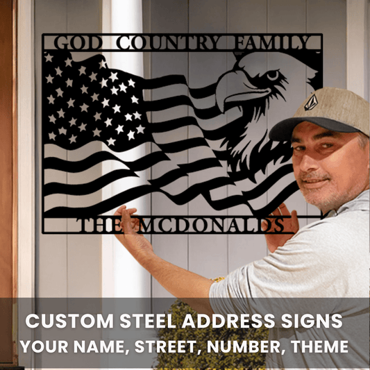 American Eagle Waving Flag with Your Text - Country Proud USA