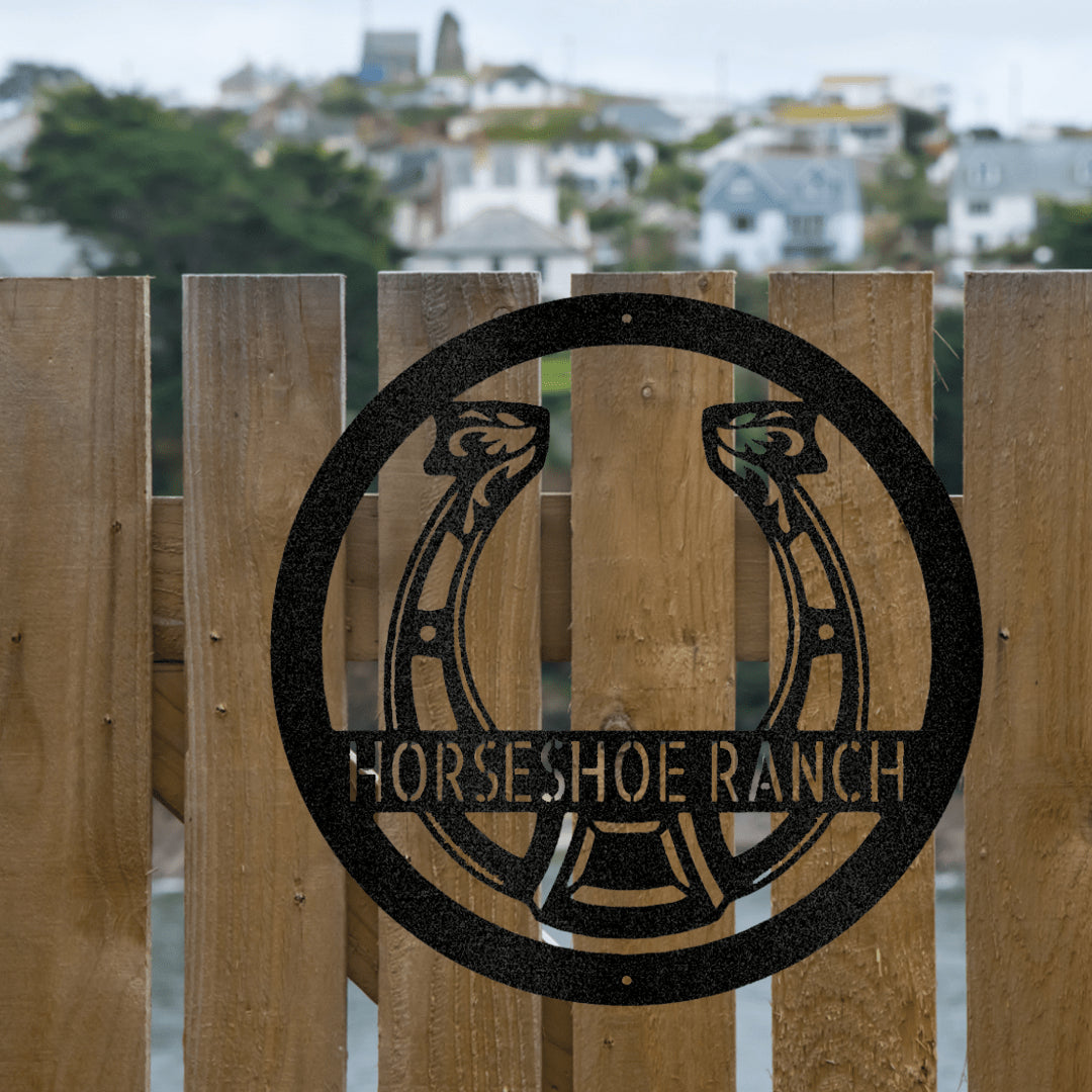 Simple Horseshoe Monogram Metal Address Sign
