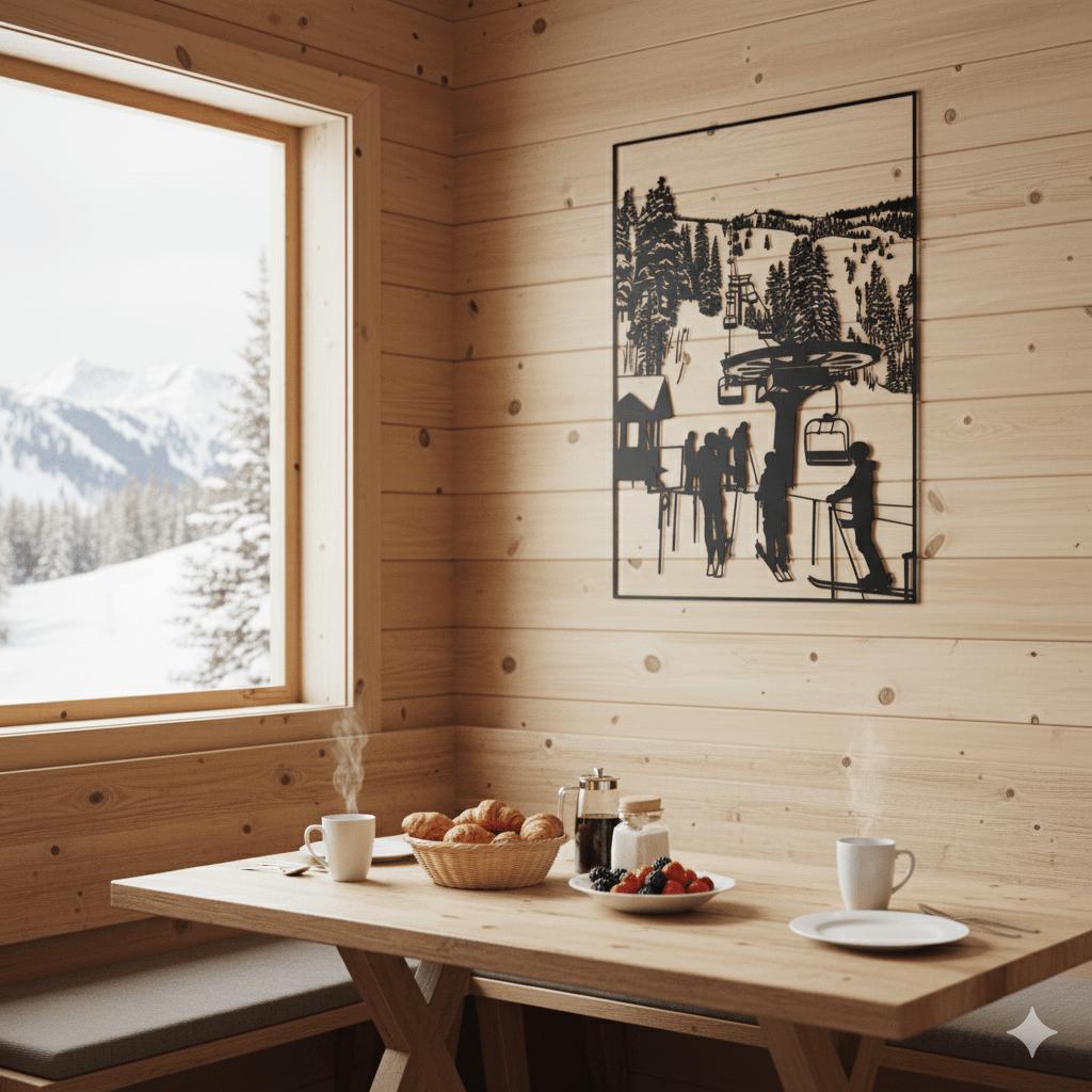 Ski Lift Line Mountain Scene Metal Wall Art - Country Proud USA