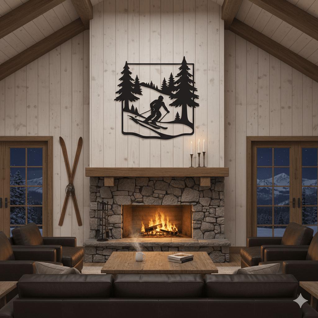Skier in Pine Forest Metal Wall Art - Country Proud USA