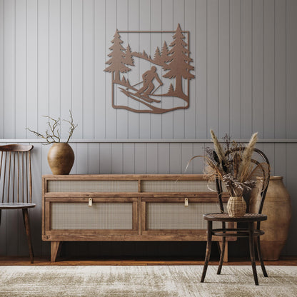 Skier_in_Pine_Forest_Metal_Wall_Art_Copper_Rustic_Hallway_Mockup.png