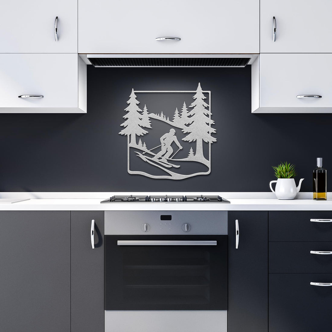 Skier_in_Pine_Forest_Metal_Wall_Art_Silver_Dark_Kitchen_Mockup.png