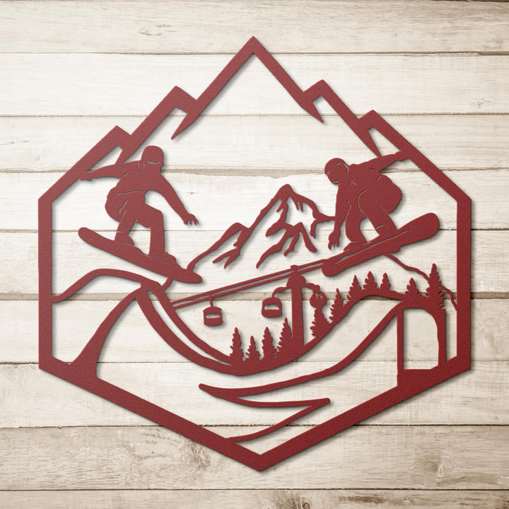 Snowboard_Jumpers_Metal_Wall_Art_Red_Simple_Wood_BKGD_Mockup.png