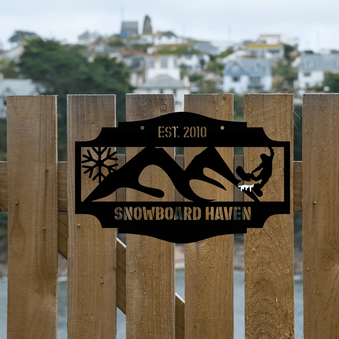 Snowboard Lodge, Cabin, Ranch Metal Address Sign Art