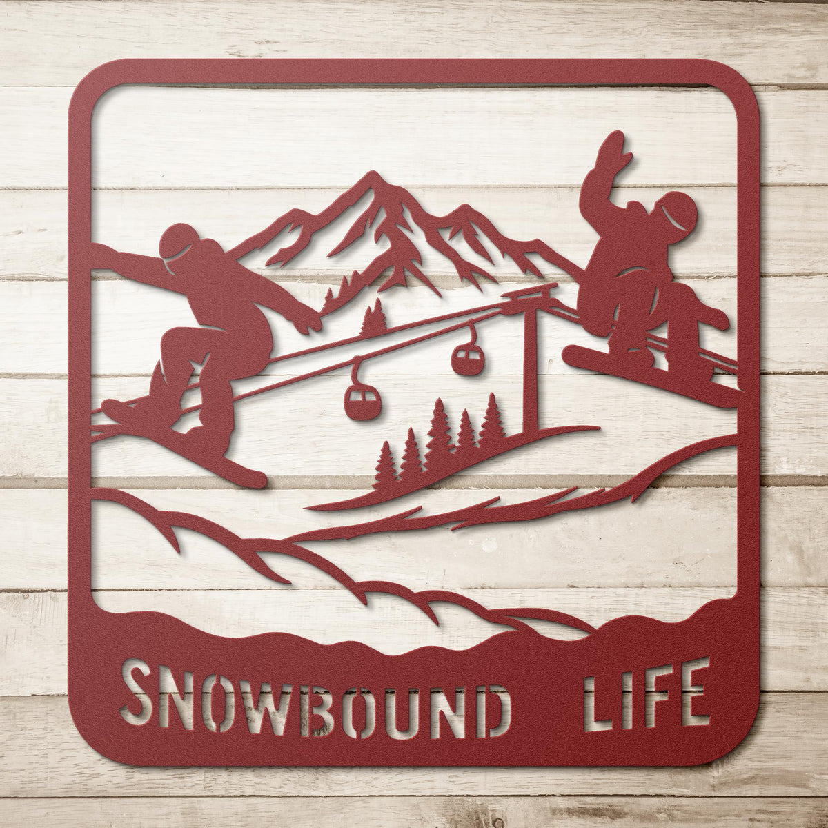 Snowbound_Life_Metal_Wall_Art_Red_Simple_Wood_BKGD_Mockup.png