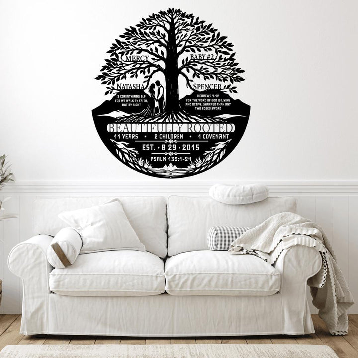 A Family Rooted in Faith — Custom "Beautifully Rooted" Family Tree Sign