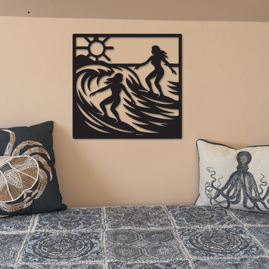 Surfer Girls Ride the Waves Wall Art - Country Proud USA