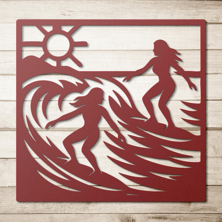 Surfer_Girls_Ride_the_Waves_Red_Simple_Wood_BKGD_Mockup