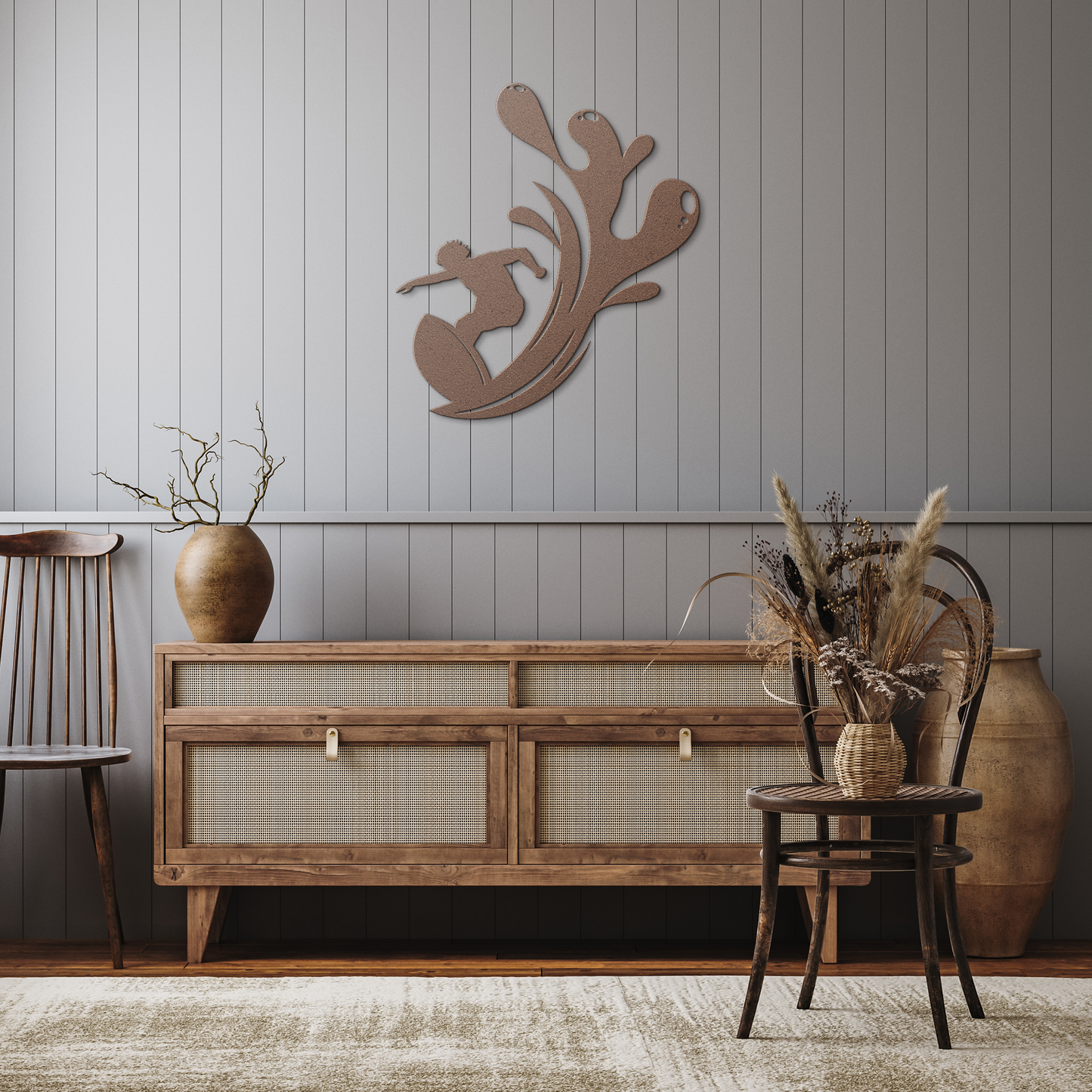 Surfer_Splash_Metal_Wall_Art_Copper_Rustic_Hallway_Mockup.png