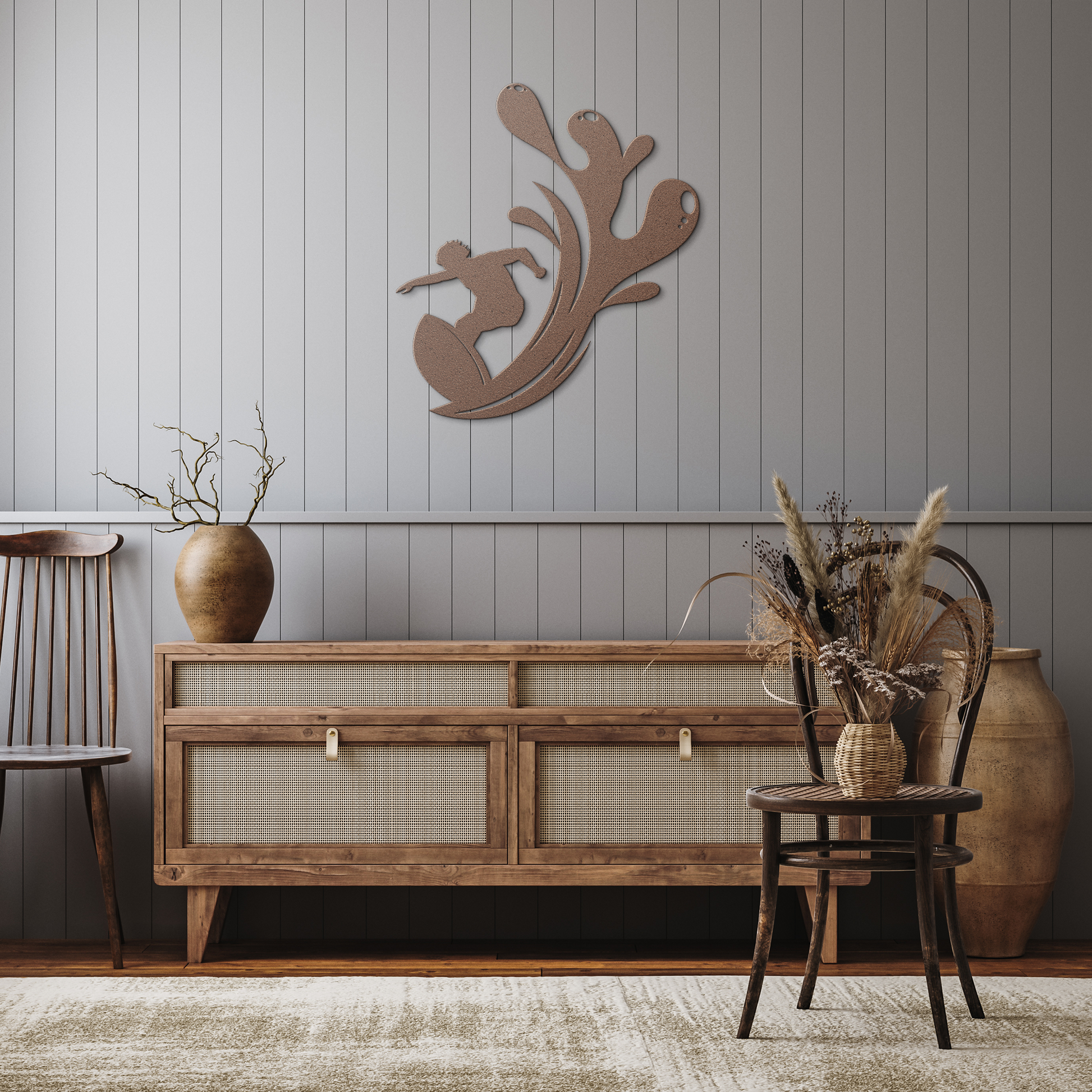 Surfer_Splash_Metal_Wall_Art_Copper_Rustic_Hallway_Mockup.png