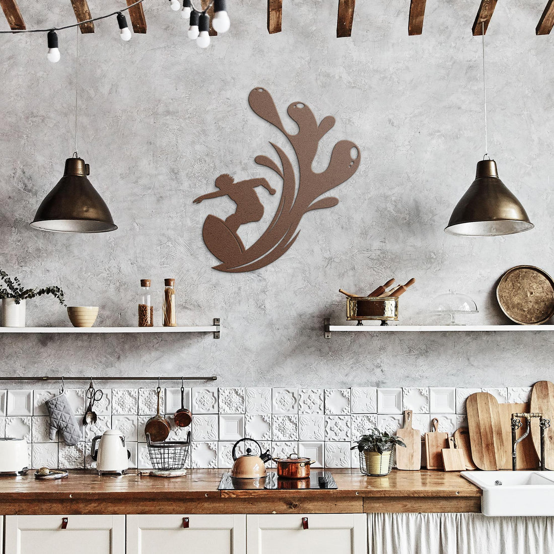 Surfer_Splash_Metal_Wall_Art_Copper_Rustic_Kitchen_Mockup