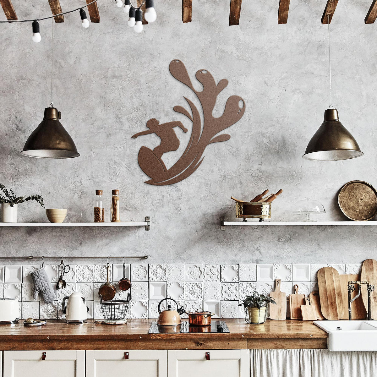 Surfer_Splash_Metal_Wall_Art_Copper_Rustic_Kitchen_Mockup