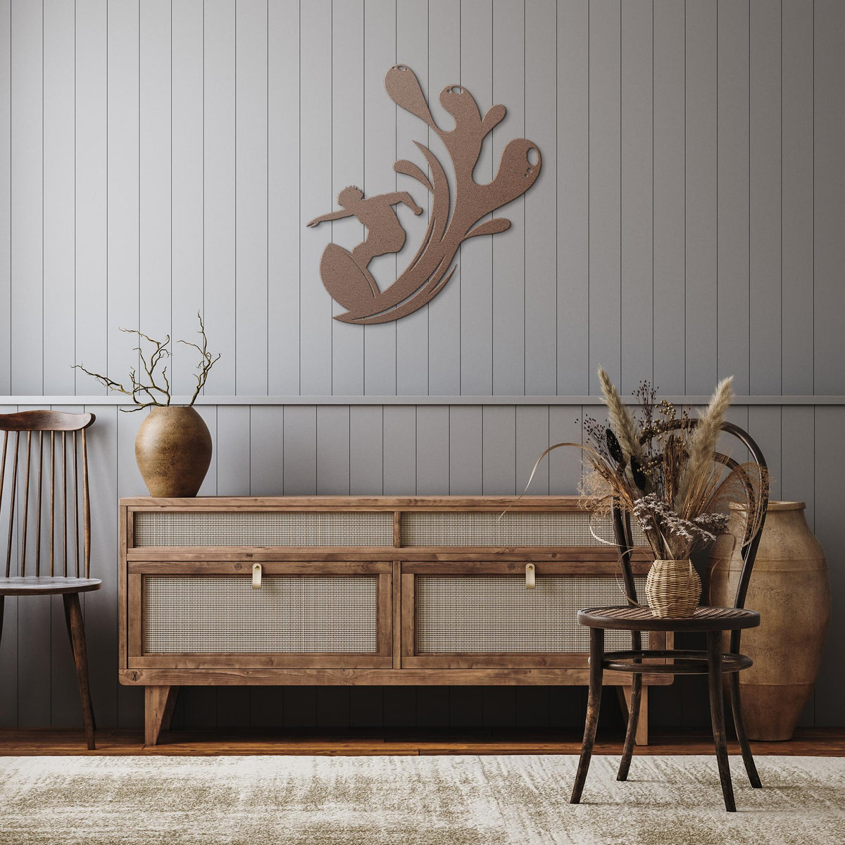 Surfer_Splash_Metal_Wall_Art_Copper_Rustic_Hallway_Mockup
