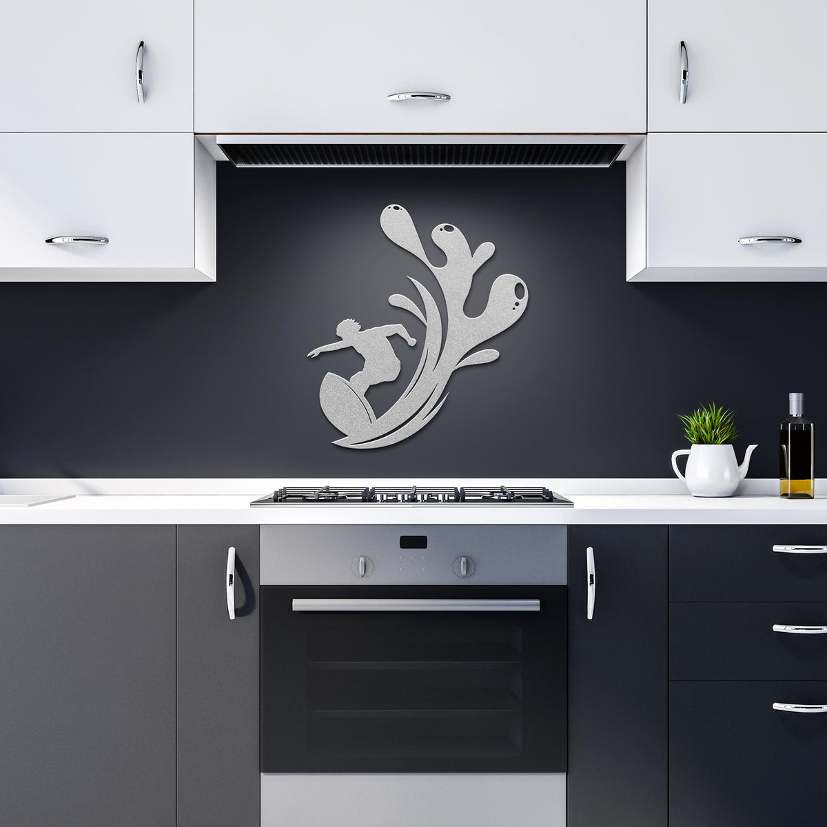 Surfer_Splash_Metal_Wall_Art_Silver_Dark_Kitchen_Mockup