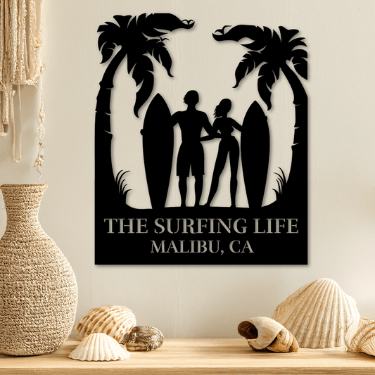 Personalized Surfing Couple Metal Wall Art - Country Proud USA