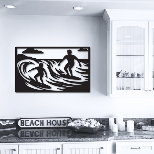 Taking the Kid Surfing Metal Art - Country Proud USA