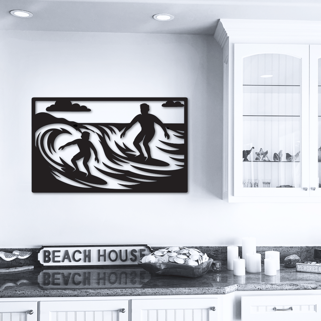 Taking the Kid Surfing Metal Art - Country Proud USA