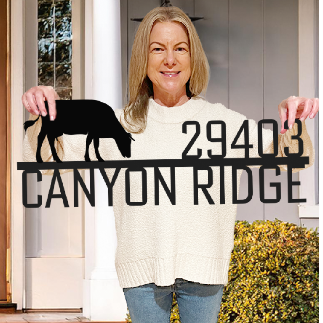 Address + Cow Metal Sign - Country Proud USA