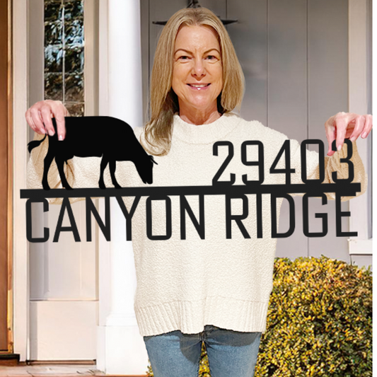 Address + Cow Metal Sign - Country Proud USA