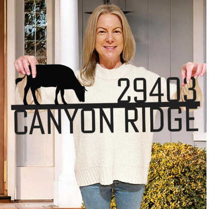 Address + Cow Metal Sign - Country Proud USA