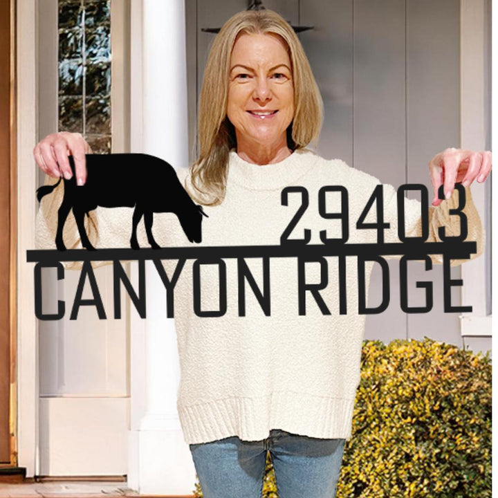 Address + Cow Metal Sign - Country Proud USA