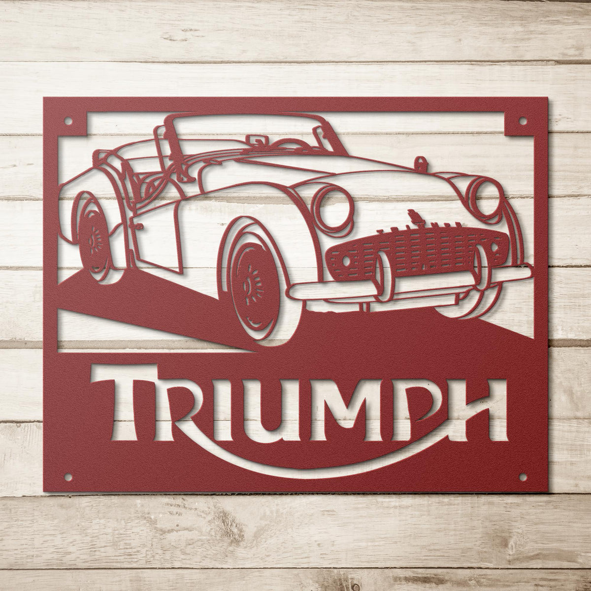 Vintage_British_Car_Triumph_TR3_Metal_Wa_Red_Simple_Wood_BKGD_Mockup