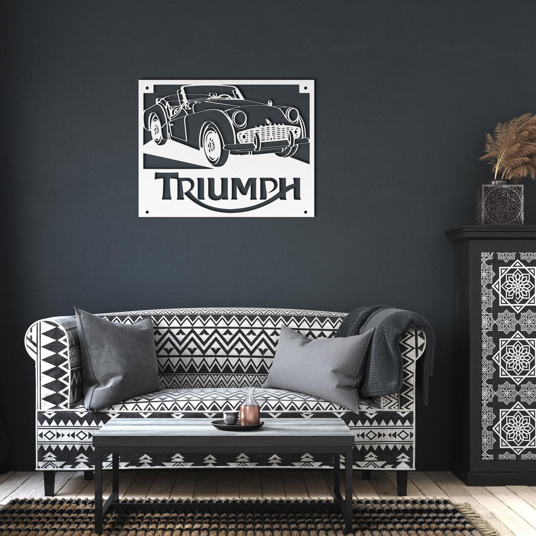 Vintage_British_Car_Triumph_TR3_Metal_Wa_White_Dark_Living_Room_Mockup
