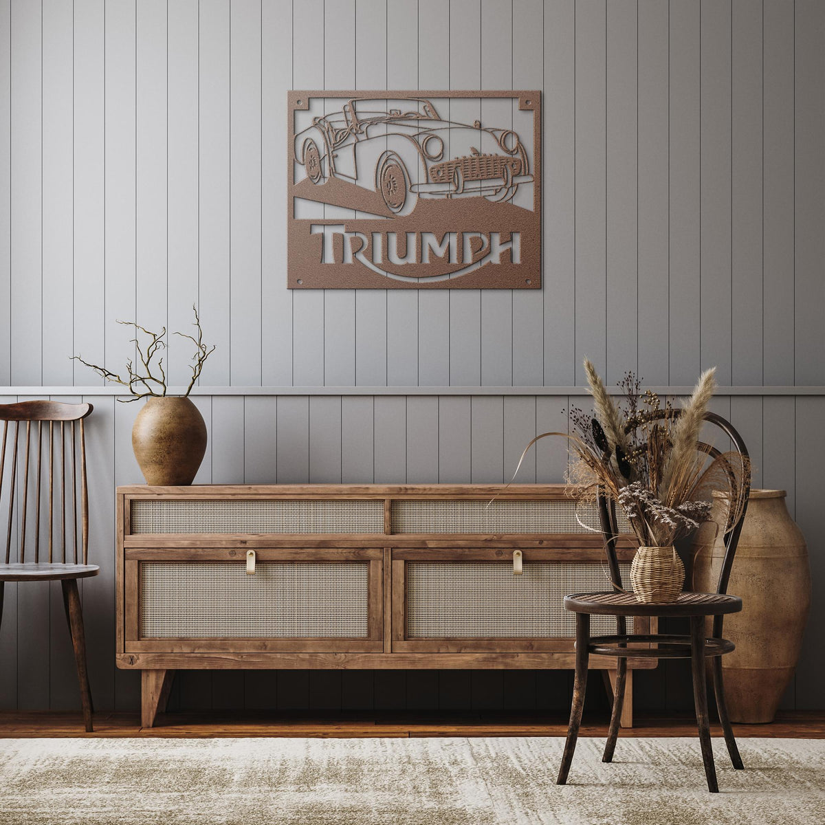 Vintage_British_Car_Triumph_TR3_Metal_Wa_Copper_Rustic_Hallway_Mockup