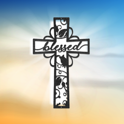 Faith-themed Blessed Cross Metal Art